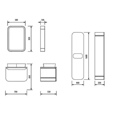 Тумба для ванной Creavit Pion Plus PN0070.01.BGR + UL060-00CB00E-0000 70 см, подвесная, с раковиной, белый 5