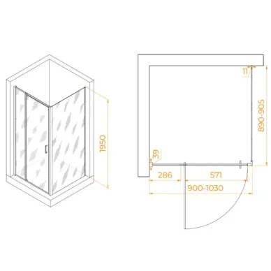 Душевой уголок RGW Passage PA-078B (RGW PA-008B + Z-050-2B) (90x90) профиль чёрный/ стекло прозрачное 1