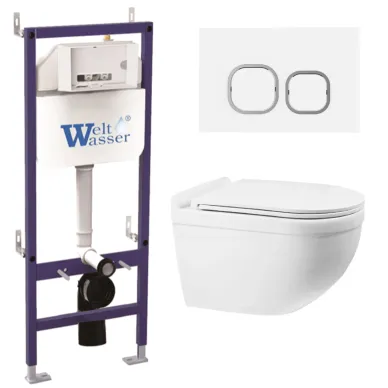 Инсталляция Welt Wasser Bamberg 460 + HEIMBACH 043 GL-WT + Bamberg WT в комплекте с унитазом, безободковый, с сидением микролифт 0