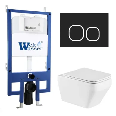 Инсталляция Welt Wasser BAMBERG 545 + HOFBACH 041 GL-WT + BAMBERG BL в комплекте с унитазом, безободковый, с сидением микролифт 0