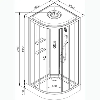Душевая кабина DTO EM EM1510LED+GM 100x100x220 см, с гидромассажем, электрикой и LED подсветкой 12