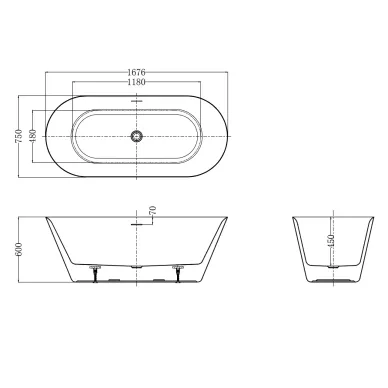 Акриловая ванна AQUAME AQM3501MW 167х75 отдельностоящая 6