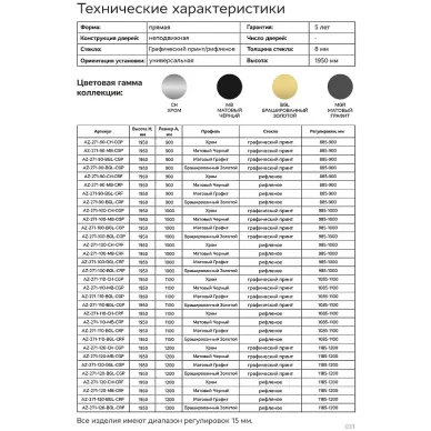 Душевая перегородка Azario Walk-In AZ-271-110-MGR-CGP 110x195 см, профиль графит матовый/стекло прозрачное с рисунком 7