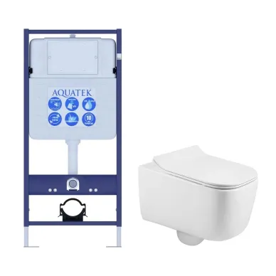Комплект унитаз с инсталляцией и сиденьем микролифт Aquatek Лугано SET AQUATEK ЛУГАНО безободковый 0