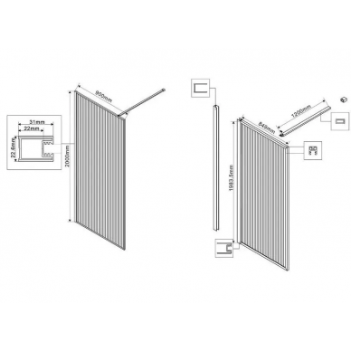 Душевая перегородка Vincea Walk-In HP Art (VSW-1HP900FLB) 90x200 см, профиль черный матовый/стекло рифленое 6