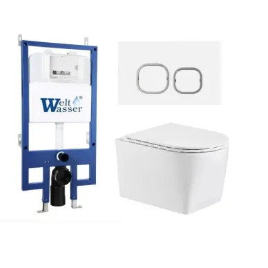 Инсталляция Welt Wasser Bamberg 545 + NESENBACH 004 GL-WT + Bamberg WT в комплекте с унитазом, безободковый, с сидением микролифт 0