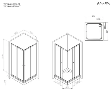 Душевой уголок Am.Pm Sunny W87G-403-9090-MT 90x90, стекло прозрачное/профиль матовый хром 8