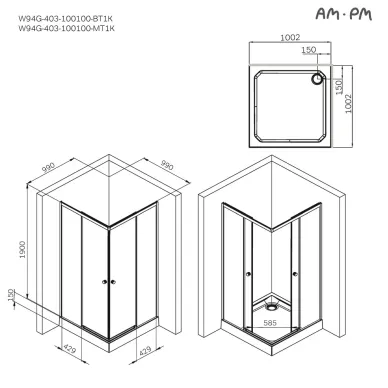 Душевой уголок Am.Pm X-Joy W94G-403-100100-MТ1К 99х99 см, стекло прозрачное/профиль хром матовый 7