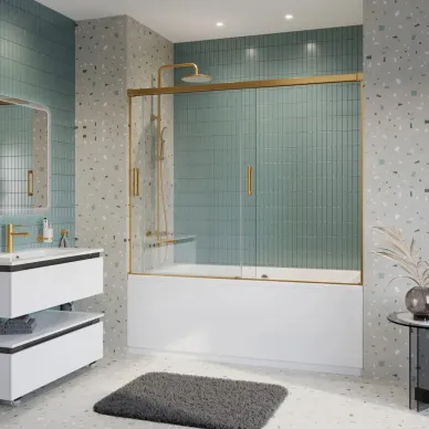 Душевая шторка Cezares Tandem-Soft 180 см, выдвижная, профиль брашированное золото/стекло прозрачное 1