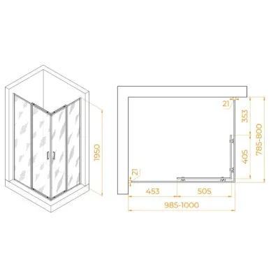 Душевой уголок RGW Passage PA-040B (100x80) профиль чёрный/ стекло матовое-сатинат 1