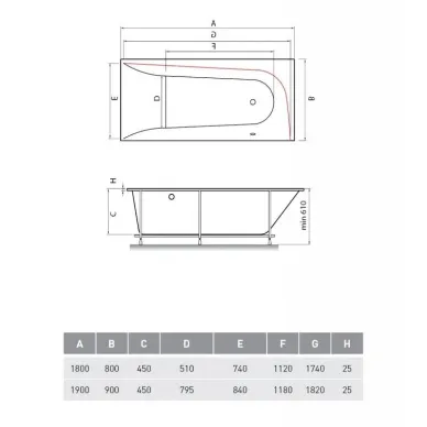 Акриловая ванна Vayer Boomerang (EH) (Гл000010523) 180x80 R 6