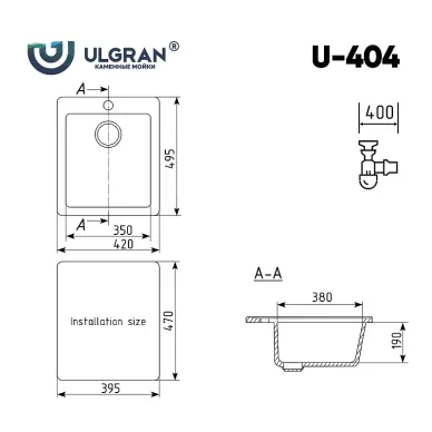 Мойка кухонная Ulgran Classic U-404-343 Антрацит 1