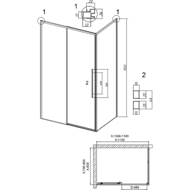 Душевой уголок Grossman Galaxy 110x80х195 см, стекло прозрачное/профиль графит сатин 5