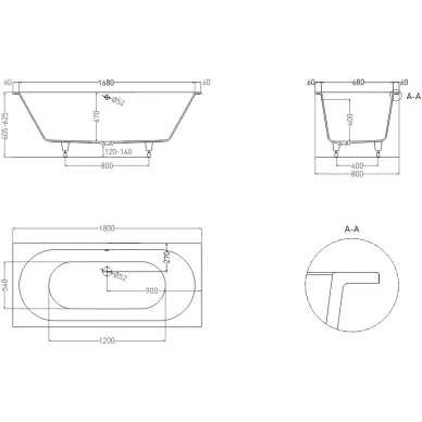 Ванна из литого мрамора Salini Ornella Axis 103411G S-Sense 180x80 см, белая глянцевая 6