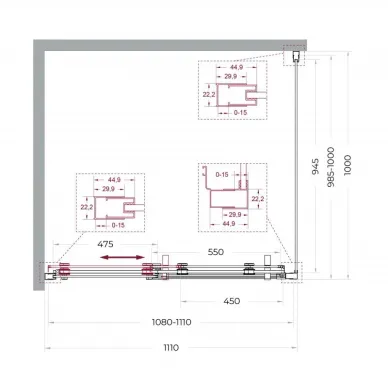 Душевой уголок BelBagno Marino MARINO-2-AH-1-110/100-C-GM 110x100 см, оружейная сталь/прозрачное стекло 6