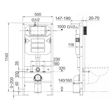 Инсталляция Ceramicanova Envision (CN3001_1002B_1000) с унитазом Play Rimless, черная матовая кнопка 5
