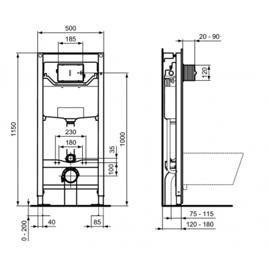 Инсталляция Ideal Standard Prosys Tesi (T3868V3) безободковый микролифт, чёрный матовый 10