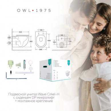 Инсталляция OWL 1975 ПРОМО ПЭК в комплекте с унитазом (белый), безободковый, с сидением микролифт, кнопка хром 7