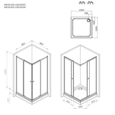 Душевой уголок Am.Pm Sunny W87G-403-100100-BT 100x100, стекло прозрачное/профиль чёрный матовый 8