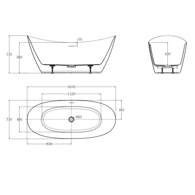 Акриловая ванна AQUAME AQM3504GW 167х75 отдельностоящая 5