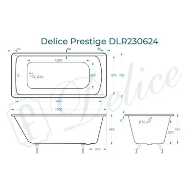 Ванна чугунная Delice Prestige DLR230624 170х70 см, без антискользящего покрытия 7
