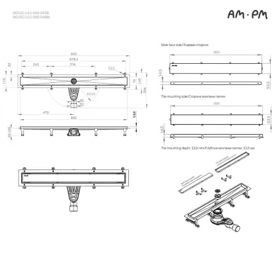 Душевой лоток Am.Pm MasterFlow (W01SC-U11-090-04BM) (900мм) универсальный затвор Tile 11