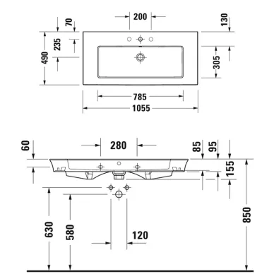 Duravit White Tulip Раковина накладная 105х49см, с переливом, с 1 отв., цвет: белый 2363100000 9