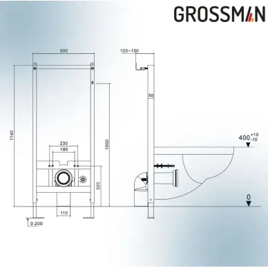 Инсталляция для подвесного унитаза Grossman 901.K31.01.000+унитаз GR-5502 impuls 8