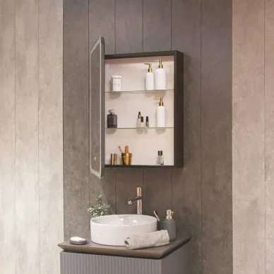 Зеркальный шкаф AQUAME Фиджи-Антрацит AQM9204 с подсветкой и подогревом ЛЕВЫЙ 600х800 5