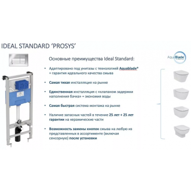 Инсталляция Ideal Standard Prosys (T387201) в комплекте с унитазом Tesi (T007901) безободковый микролифт 4