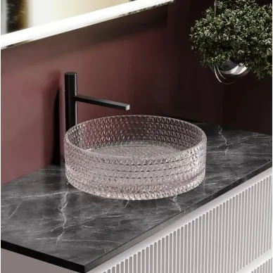 Раковина накладная Ceramicanova Cristal (CN6061) (36 см) стеклянная розовая 9