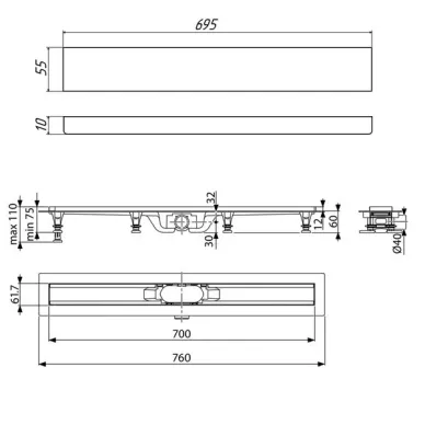 Душевой лоток Timo Super Plast 700 (SP10700-PG10700) с декоративной панелью PG10 7