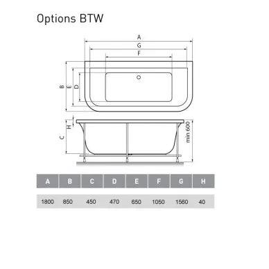 Акриловая ванна Vayer Options BTW (Гл000006810) 180x85 6