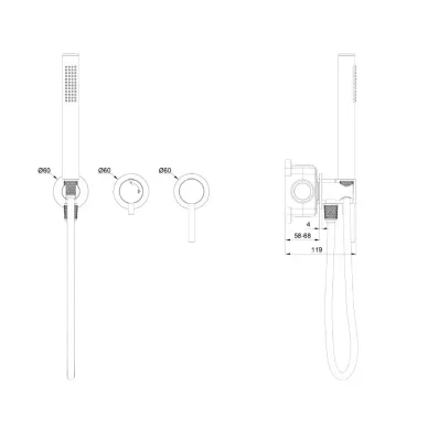 Смеситель для душа Wonzon & Woghand Stick WW-838017-BGM встраиваемый, темный графит 1