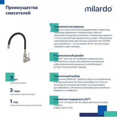 Смеситель для кухни Milardo Meal (M01BN0FM05) гибкий излив, сатин/черный 5
