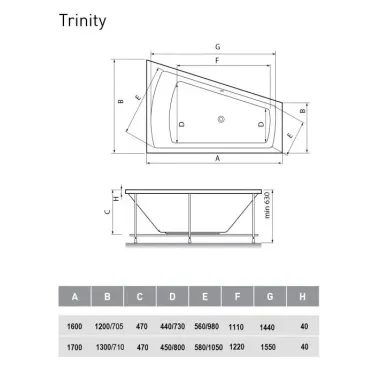 Акриловая ванна Vayer Trinity (Гл000008157) 160x120 R 7