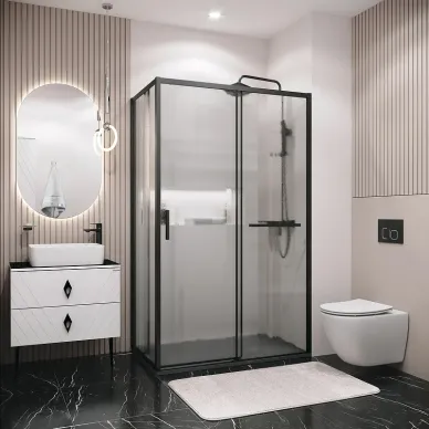 Душевой уголок Grossman Style 110x70х195 см, стекло шиншилла/профиль чёрный матовый 1