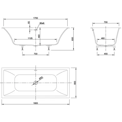 Knief Shape Ванна 180x80x60cм., встраиваемая, click-clack, цвет: белый матовый 0600-750-01 8