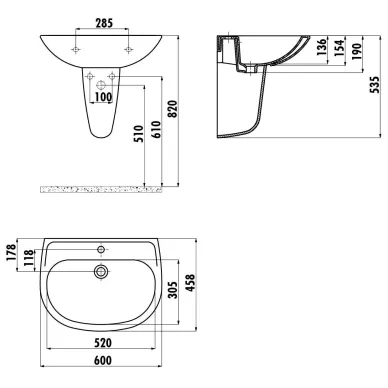 Полупьедестал Creavit Sedef SD260-00CB00E-0000 1