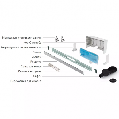 Душевой лоток Berges Wall 600 (090156) S-сифон боковой, пристенный, матовый хром 4