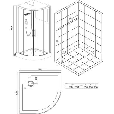 Душевая кабина Esbano C (ESB-100CR) с крышей, 100x100x210 см 5