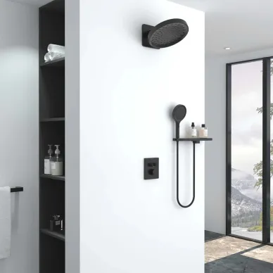 Душевая система Vincea Inspire VSFW-3I21MT3RMB встраиваемая с термостатом и полочкой, черная 6