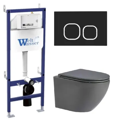 Инсталляция Welt Wasser BAMBERG 460 + MERZBACH 043 MT-GR + BAMBERG BL в комплекте с унитазом, безободковый, с сидением микролифт 0