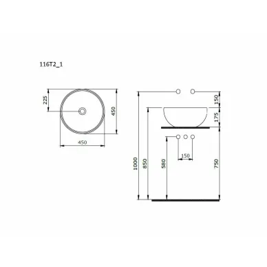 Раковина накладная Ambassador Queen 116T21001 45 см, мятная матовая 6