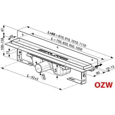 Душевой лоток Ravak Runway OZW X01628 850 мм, нержавеющая сталь 2