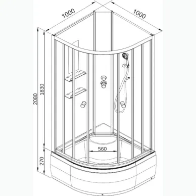 Душевая кабина DTO EM EM2710NLED 100x100x208 см, без крыши, с LED подсветкой 7