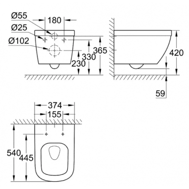 Чаша подвесного унитаза Grohe Euro Ceramic (3932800H) безободковый 1