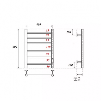 Полотенцесушитель электрический Point Аврора (PN10846W) П6 400x600 диммер справа, белый 2