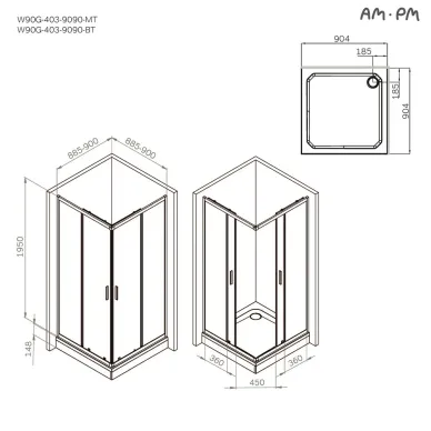Душевой уголок Am.Pm Gem W90G-403-9090MT 90x90 см, стекло прозрачное/профиль хром матовый 7