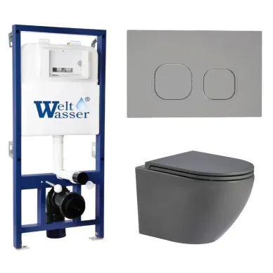 Инсталляция Welt Wasser BAMBERG 525 + MERZBACH 041 MT-GR + BAMBERG CR в комплекте с унитазом, безободковый, с сидением микролифт 0